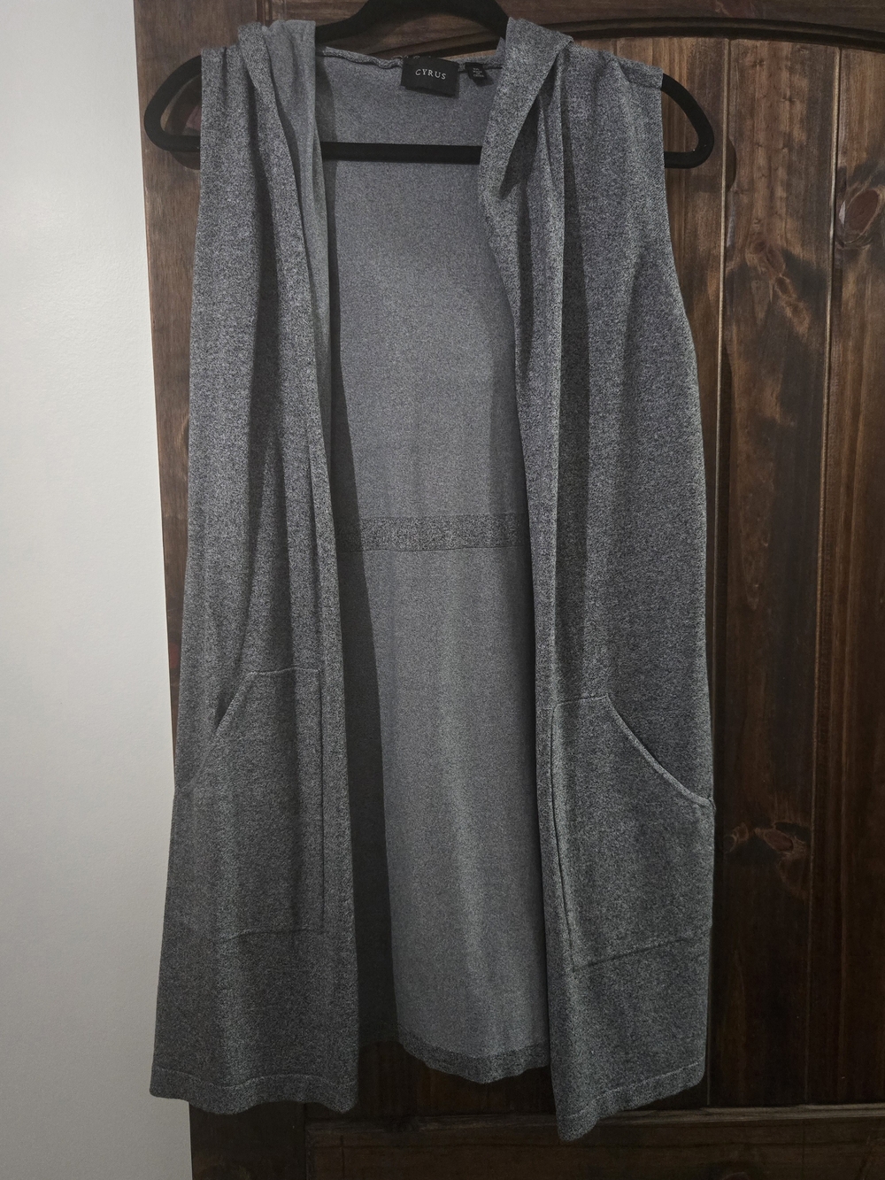 Cyrus Gray Hooded Sleeveless Open Front Cardigan